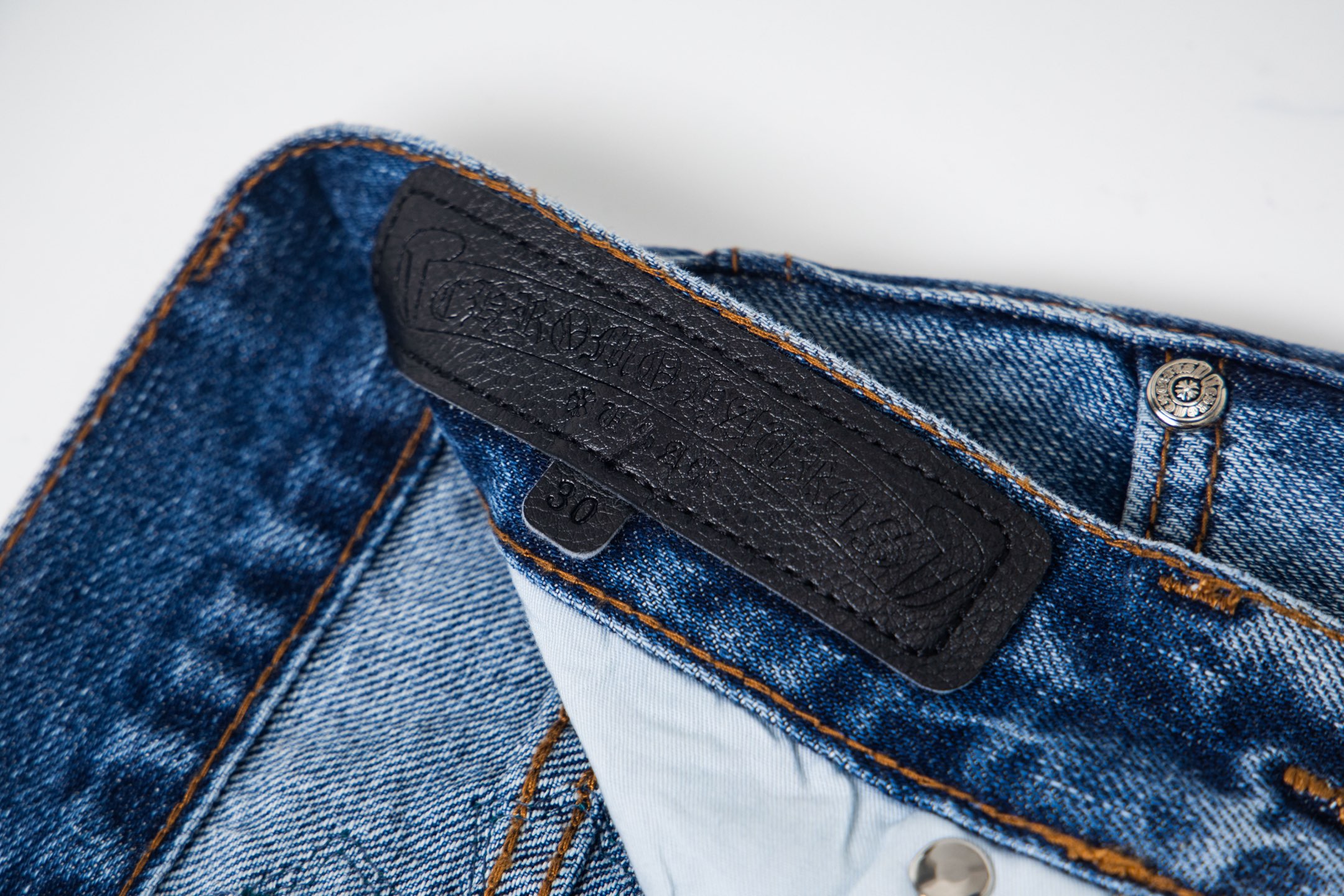 高版本Chrome Hearts克罗心 星空皮标十字水洗破洞牛仔裤