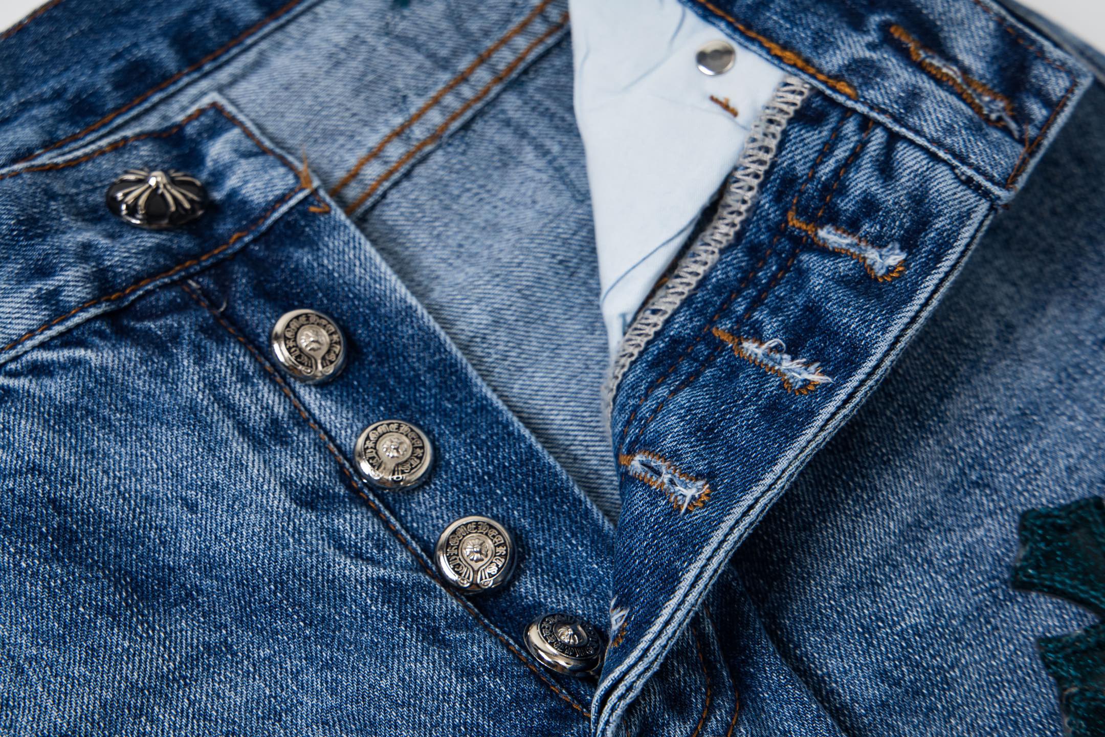 高版本Chrome Hearts克罗心 星空皮标十字水洗破洞牛仔裤