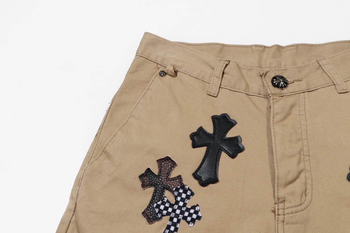 高版本Chrome Hearts克罗心 卡其色皮标十字牛仔裤-Chinese UA Cheap High Quatity Brand Clothes Bags handbags Sneakers wholesale wholesaler seller from China Factory suppliers Fashion Clothing Shoes best Quality Beautiful Price 高版本Chrome Hearts克罗心 卡其色皮标十字牛仔裤