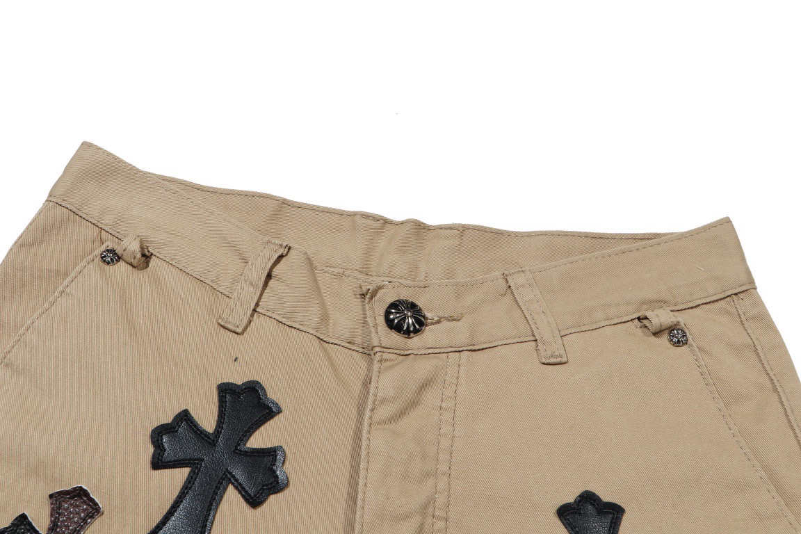 高版本Chrome Hearts克罗心 卡其色皮标十字牛仔裤-Chinese UA Cheap High Quatity Brand Clothes Bags handbags Sneakers wholesale wholesaler seller from China Factory suppliers Fashion Clothing Shoes best Quality Beautiful Price 高版本Chrome Hearts克罗心 卡其色皮标十字牛仔裤
