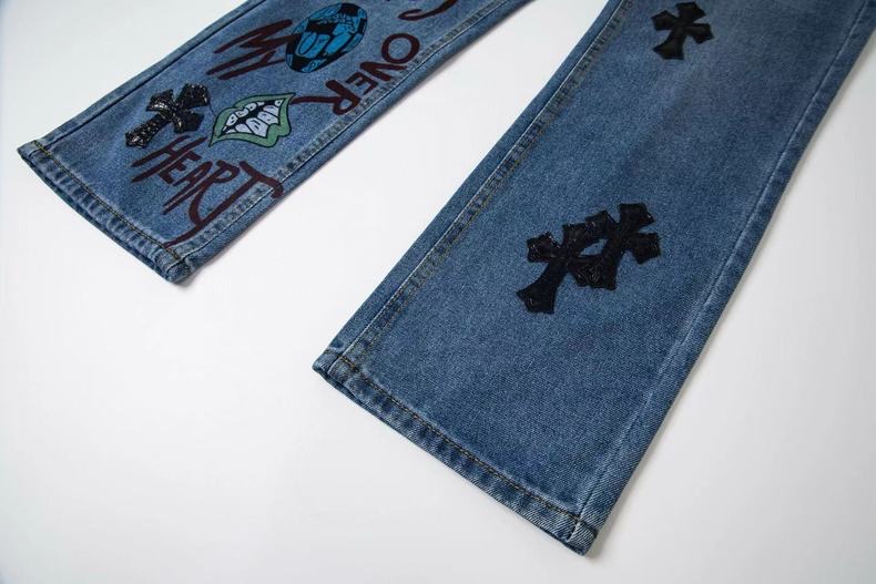 高版本Chrome hearts克罗心 涂鸦皮标十字水洗做旧牛仔裤-Chinese UA Cheap High Quatity Brand Clothes Bags handbags Sneakers wholesale wholesaler seller from China Factory suppliers Fashion Clothing Shoes best Quality Beautiful Price 高版本Chrome hearts克罗心 涂鸦皮标十字水洗做旧牛仔裤