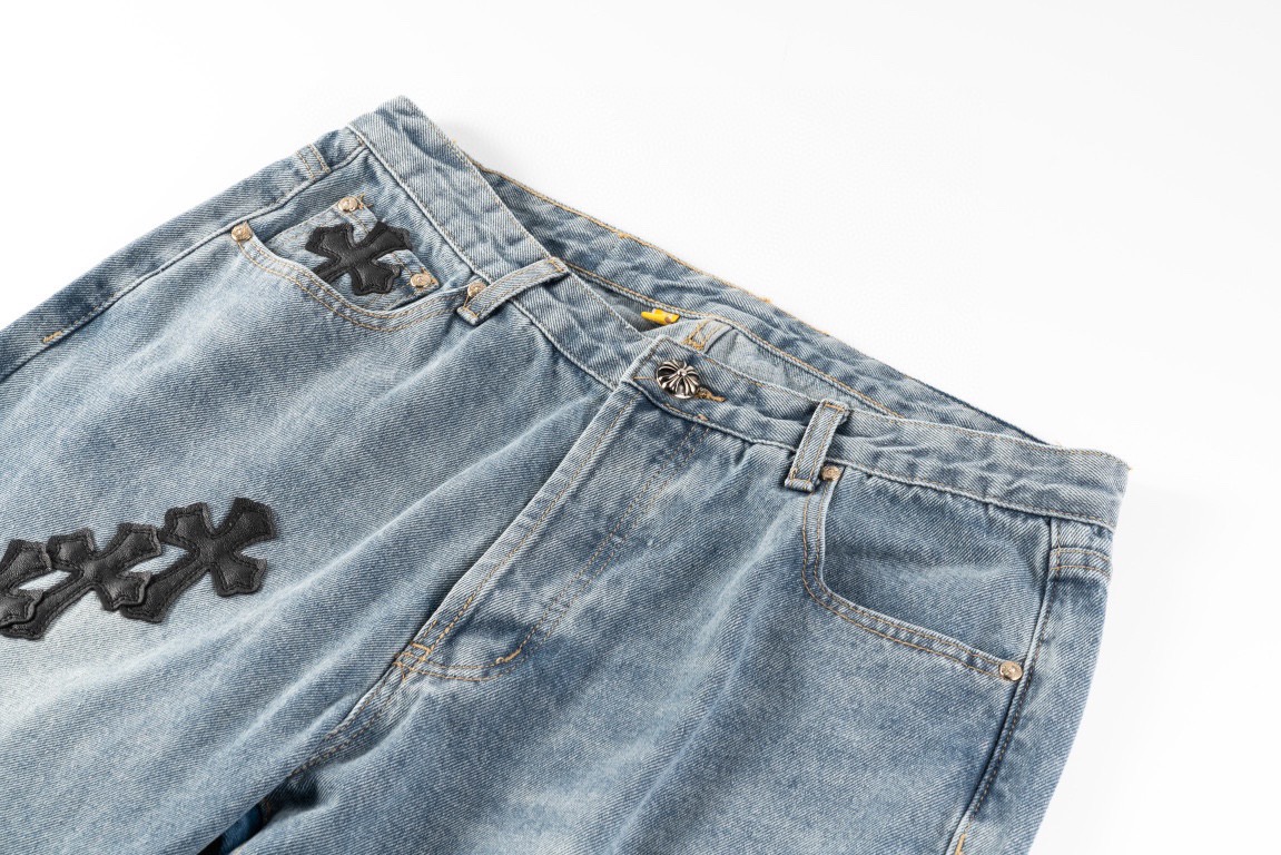 高版本Chrome hearts克罗心 x Gallery Dept 联名皮标十字拼接微喇牛仔裤-Chinese UA Cheap High Quatity Brand Clothes Bags handbags Sneakers wholesale wholesaler seller from China Factory suppliers Fashion Clothing Shoes best Quality Beautiful Price 高版本Chrome hearts克罗心 x Gallery Dept 联名皮标十字拼接微喇牛仔裤