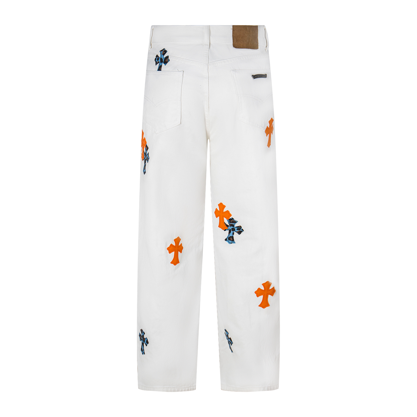 高版本Chrome Hearts克罗心 St Barth限定橙蓝豹纹皮标十字牛仔裤