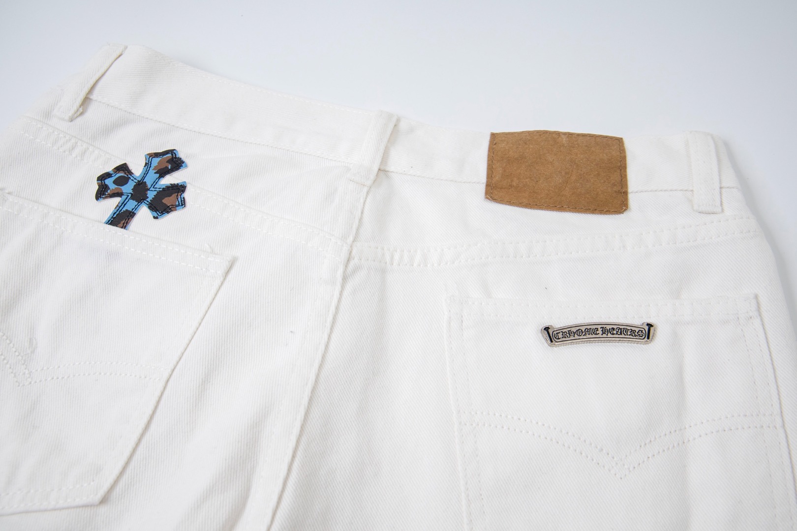 高版本Chrome Hearts克罗心 St Barth限定橙蓝豹纹皮标十字牛仔裤