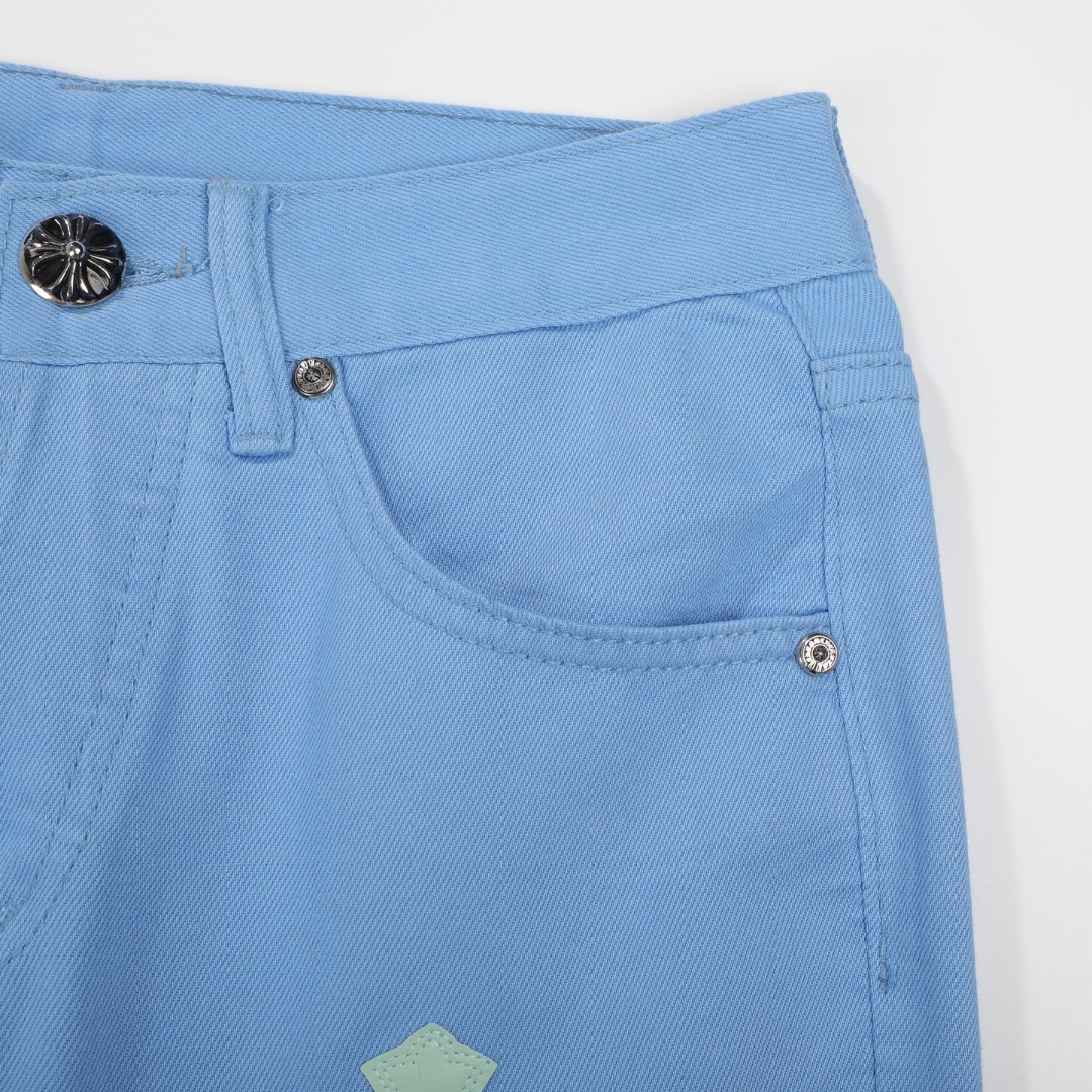 高版本Chrome Hearts克罗心 多巴胺配色冰蓝皮标十字牛仔裤-Chinese UA Cheap High Quatity Brand Clothes Bags handbags Sneakers wholesale wholesaler seller from China Factory suppliers Fashion Clothing Shoes best Quality Beautiful Price 高版本Chrome Hearts克罗心 多巴胺配色冰蓝皮标十字牛仔裤