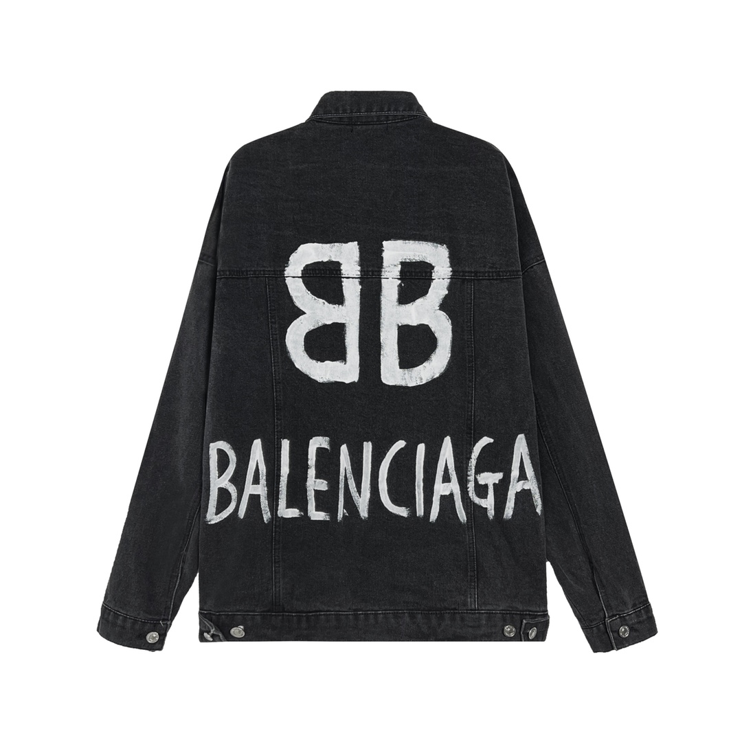高版本BALENCIAGA/巴黎世家 双B涂鸦字母印花牛仔外套
