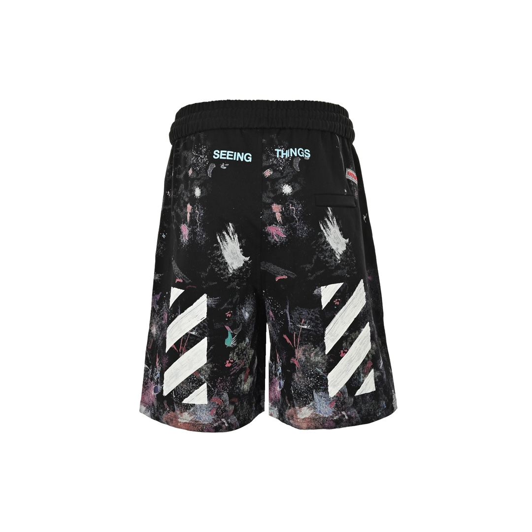 高版本OFF WHITE 17SS星空烟花泼墨斜条短裤 高版本OFF WHITE 17SS星空烟花泼墨斜条短裤