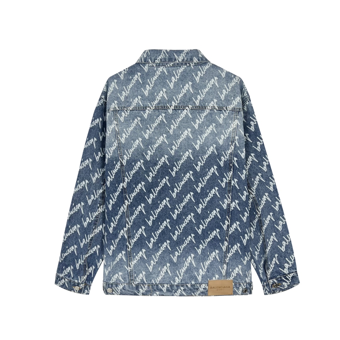 高版本BALENCIAGA/巴黎世家 弹幕满印字母牛仔外套