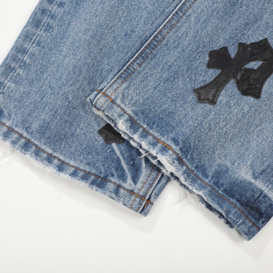 高版本Chrome hearts 克罗心 SexRecords满皮标十字做旧牛仔裤