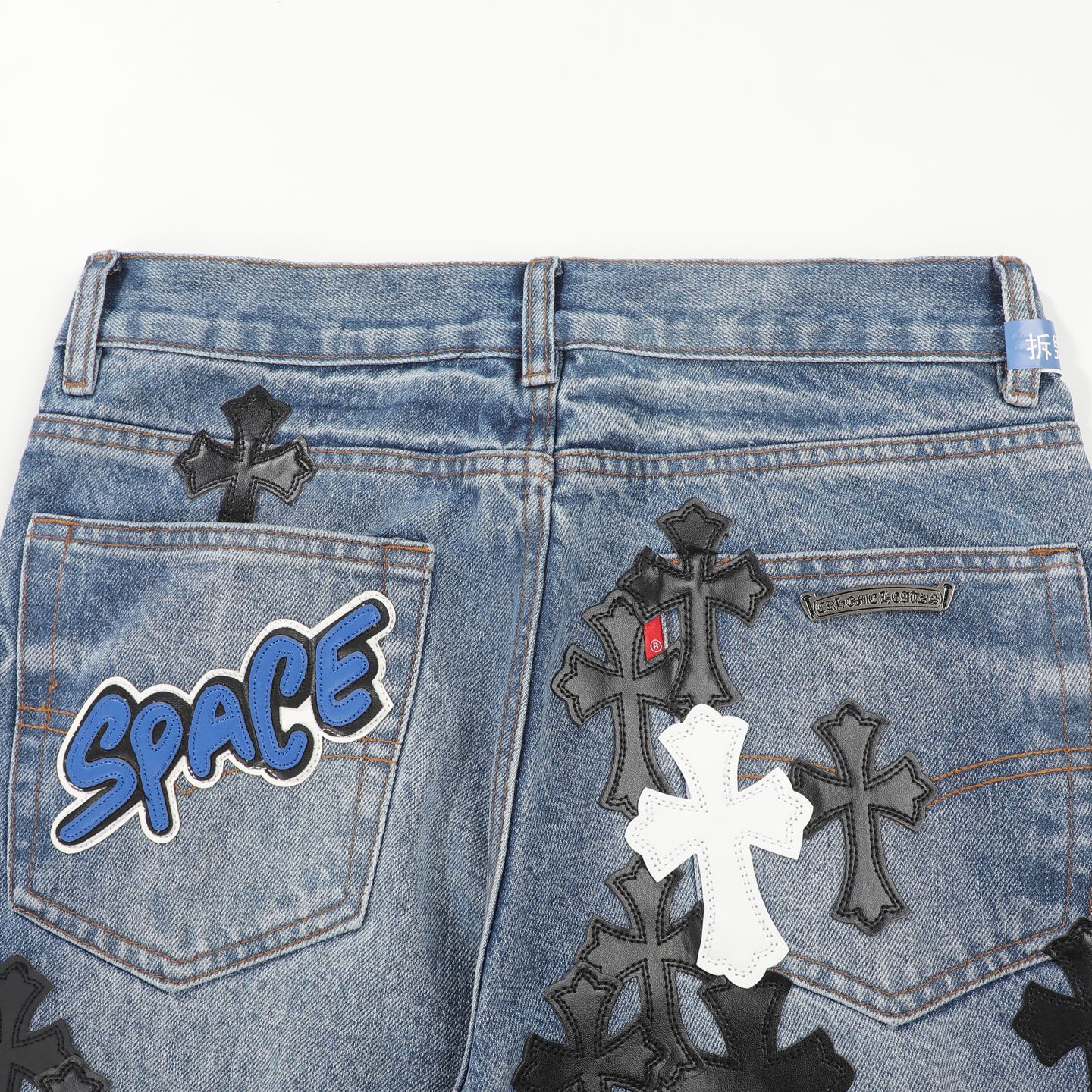 高版本Chrome hearts 克罗心 SexRecords满皮标十字做旧牛仔裤