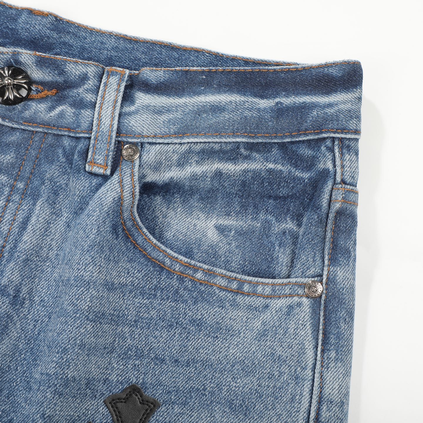 高版本Chrome hearts 克罗心 SexRecords满皮标十字做旧牛仔裤