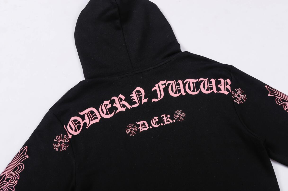 高版本Chrome Hearts克罗心 麒麟臂粉色梵文印花连帽卫衣