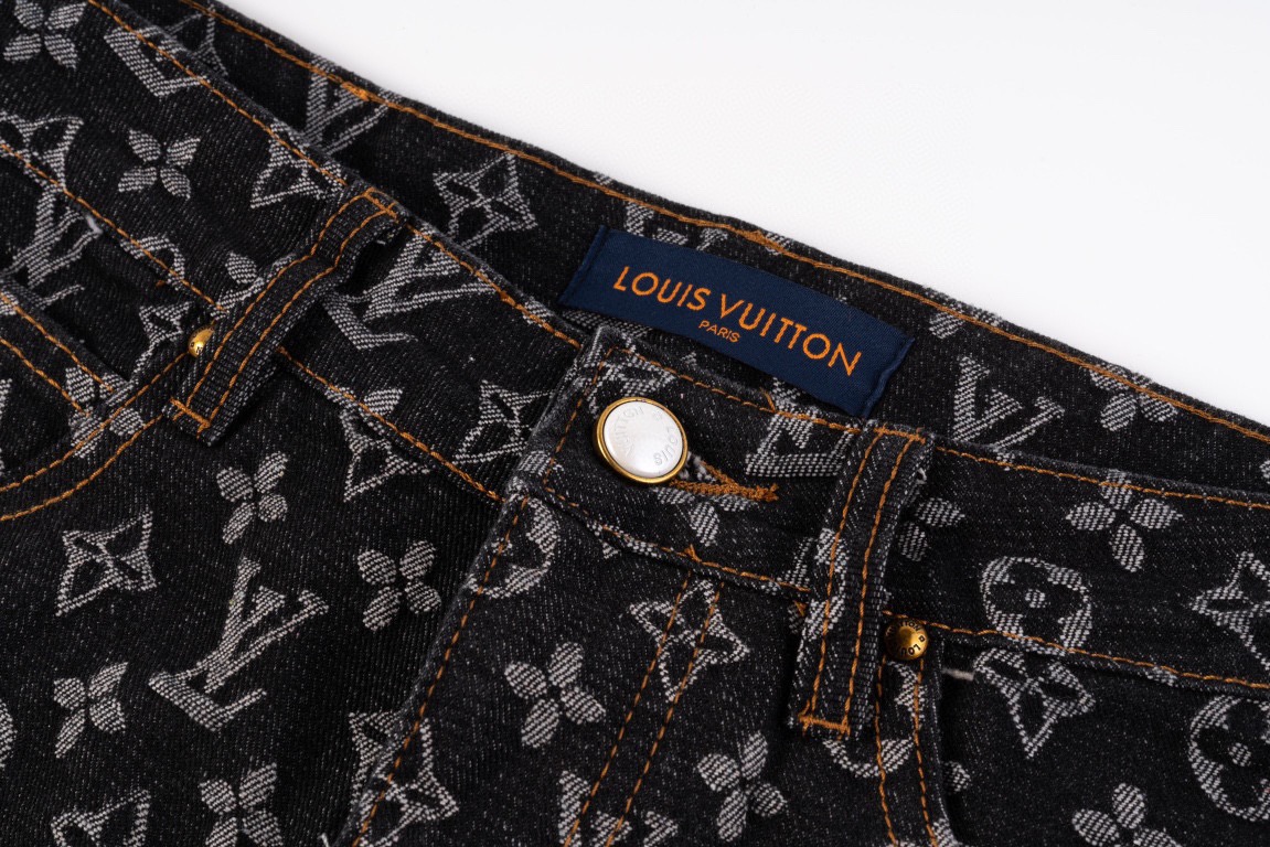 Louis Vuitton路易威登 经典提花满印牛仔裤