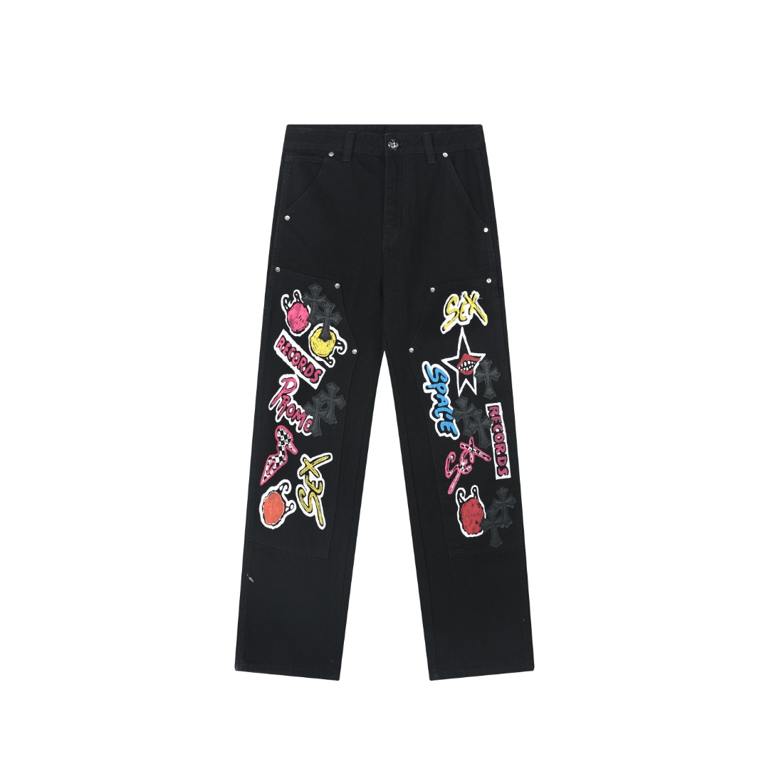 高版本Chrome hearts 克罗心 SexRecords系列涂鸦伐木裤牛仔裤