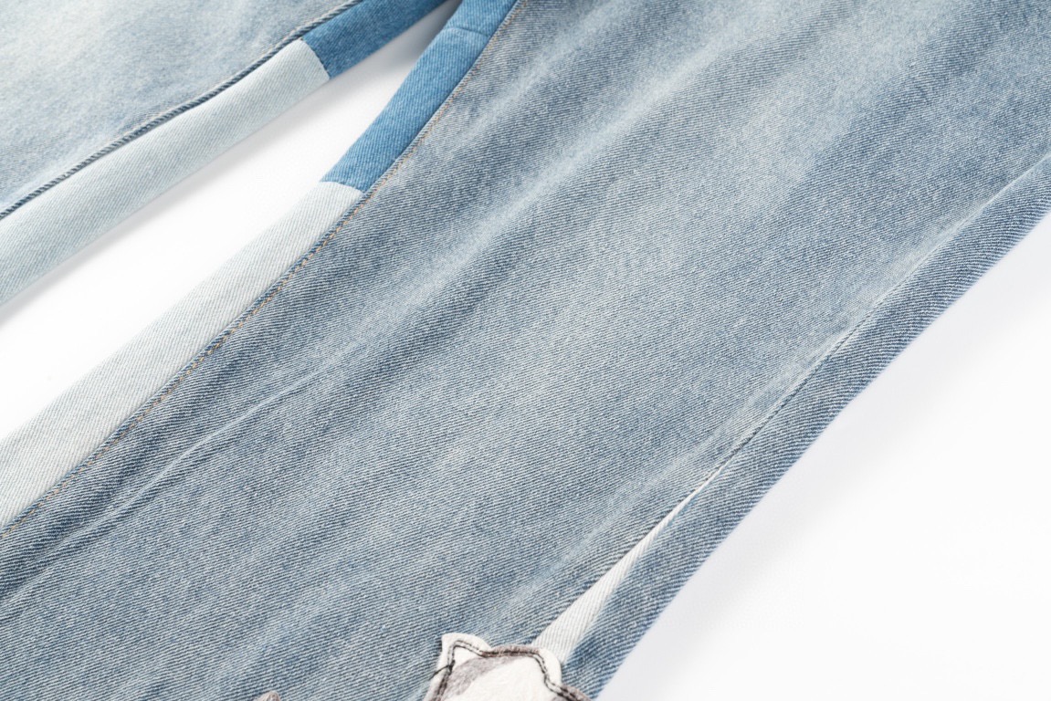 高版本Chrome hearts克罗心 x Gallery Dept 联名皮标十字拼接微喇牛仔裤