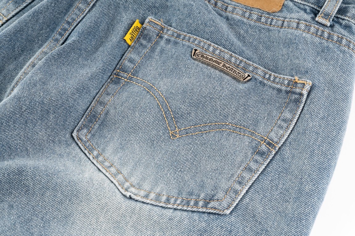 高版本Chrome hearts克罗心 x Gallery Dept 联名皮标十字拼接微喇牛仔裤