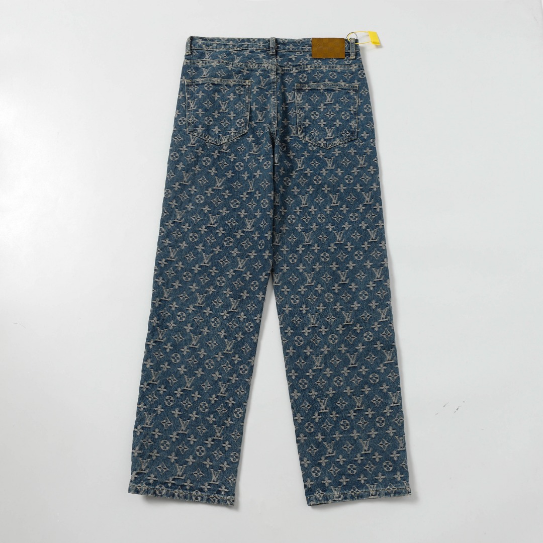 Louis Vuitton路易威登 25SS侧边皮条提花牛仔裤