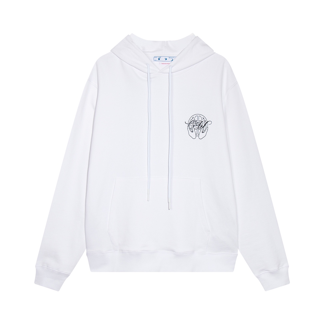 💰250
高版本OFF-WHITE 手掌箭头印花连帽卫衣，男女同款，官网在售款。采用420g高克重纯棉毛圈面料，德国进口机器高清数码印花，环保级材料，色彩纯正，图䅁清晰，高温烫印加固印花，永不退色永不开裂！定制字母抽绳，洗水吊牌等辅料标配，细节到位。os版型上身毫无压力
尺码：S-XL