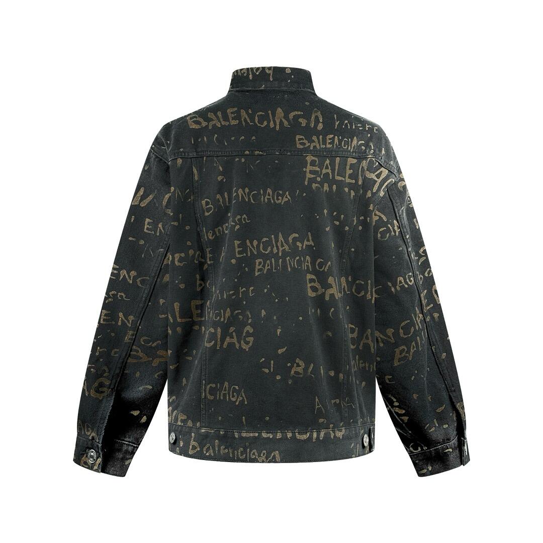 高版本BALENCIAGA/巴黎世家 弹幕满印字母牛仔外套