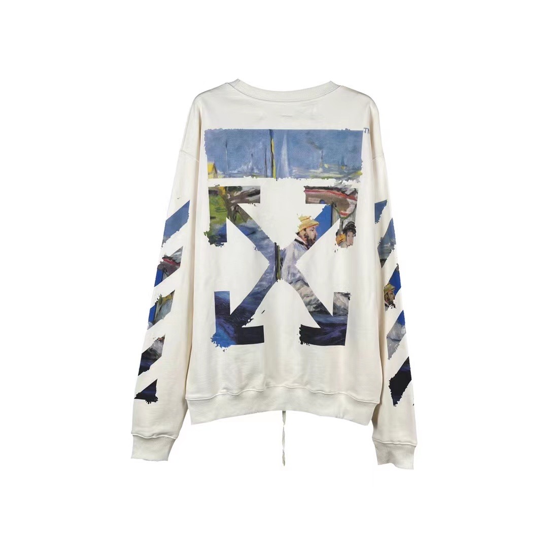 高版本OFF-WHITE C/O VIRGIL ABLOH 19ss莫奈油画箭头印花圆领卫衣