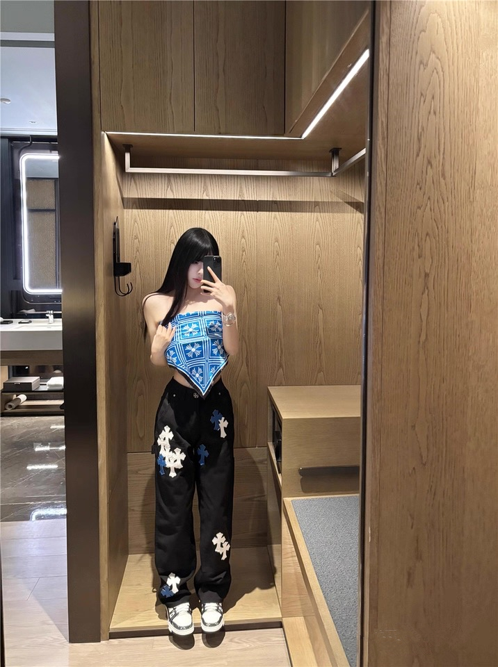 #Chrome hearts克罗心 皮标十字伐木裤牛仔裤 上身效果图#