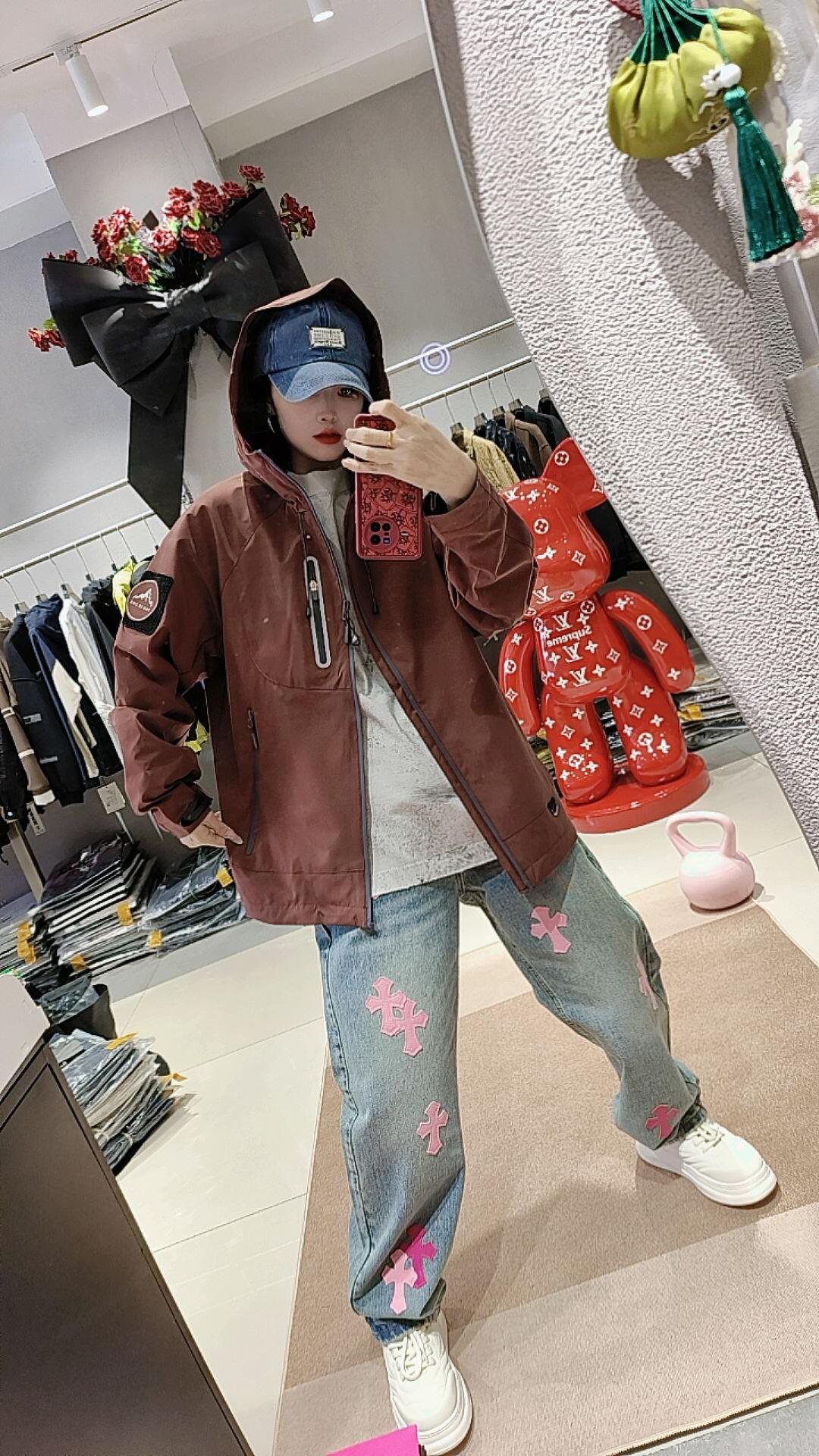 #Chrome Hearts克罗心 迈阿密限定粉十字皮标水洗牛仔裤 上身效果图#