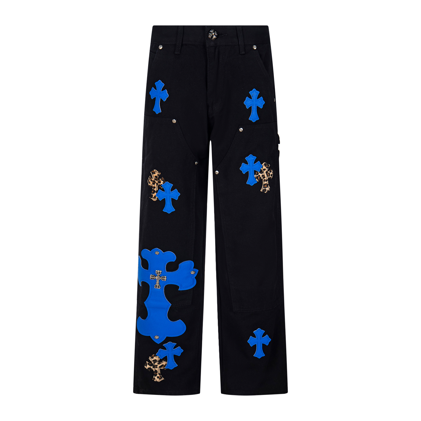 高版本Chrome hearts 克罗心 SexRecords系列展会限定牛王牛仔裤,男女同款.真实还原Vintage极致质感 意产特种牛皮印花再切割 订制羊皮三层粗线帖皮 整体拼接在重水水洗染色工艺 细节看的到 重工水洗使面料上身更有质感,裤型挺拔!整裤立体裁剪版型绝绝子! 五金zp定制, 别出心裁的设计款 细节到位简约大方,做工精湛,整条裤子走线整齐,细节到位!男女都能轻松驾驭的无性别潮流感up!