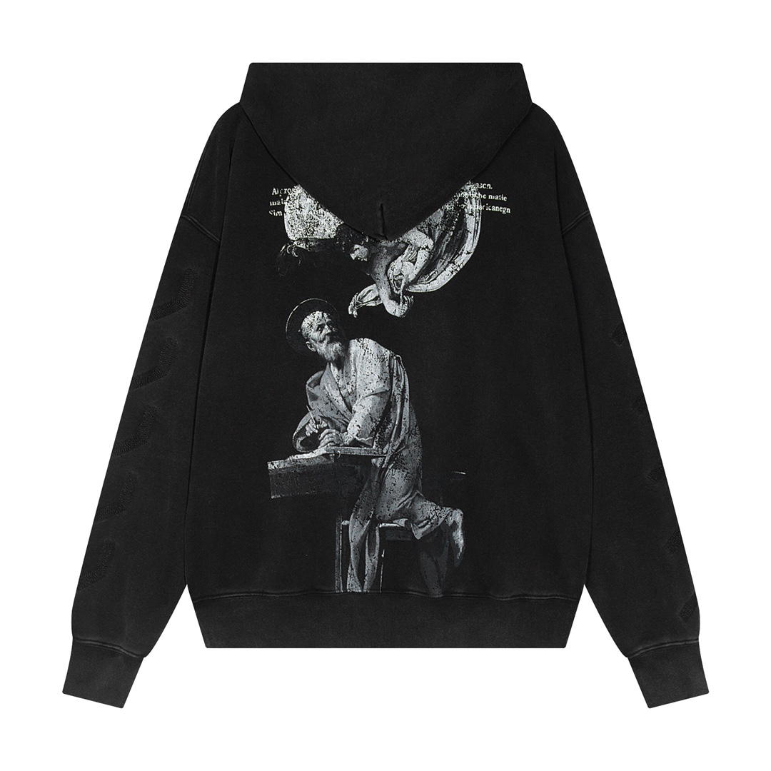 高版本OFF-WHITE 圣马修与天使印花水洗卫衣