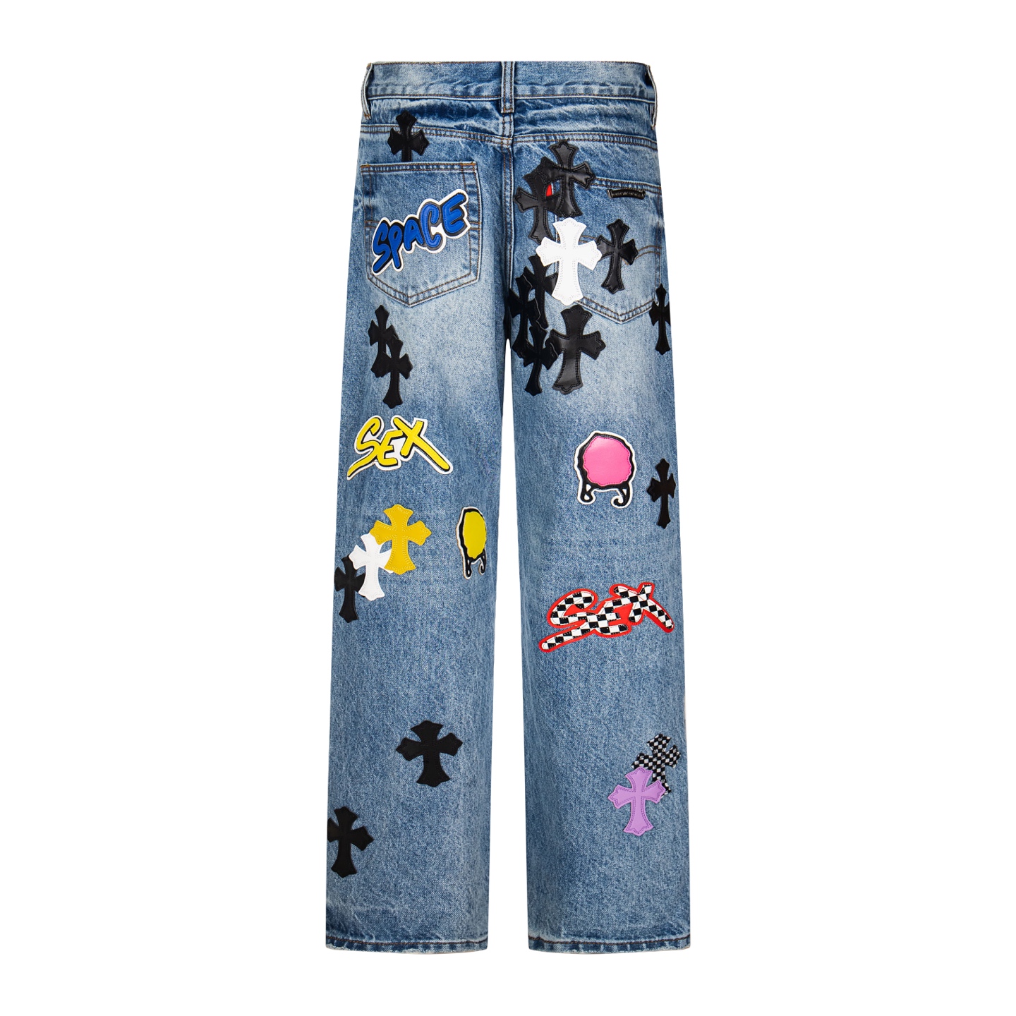 高版本Chrome hearts 克罗心 SexRecords满皮标十字做旧牛仔裤