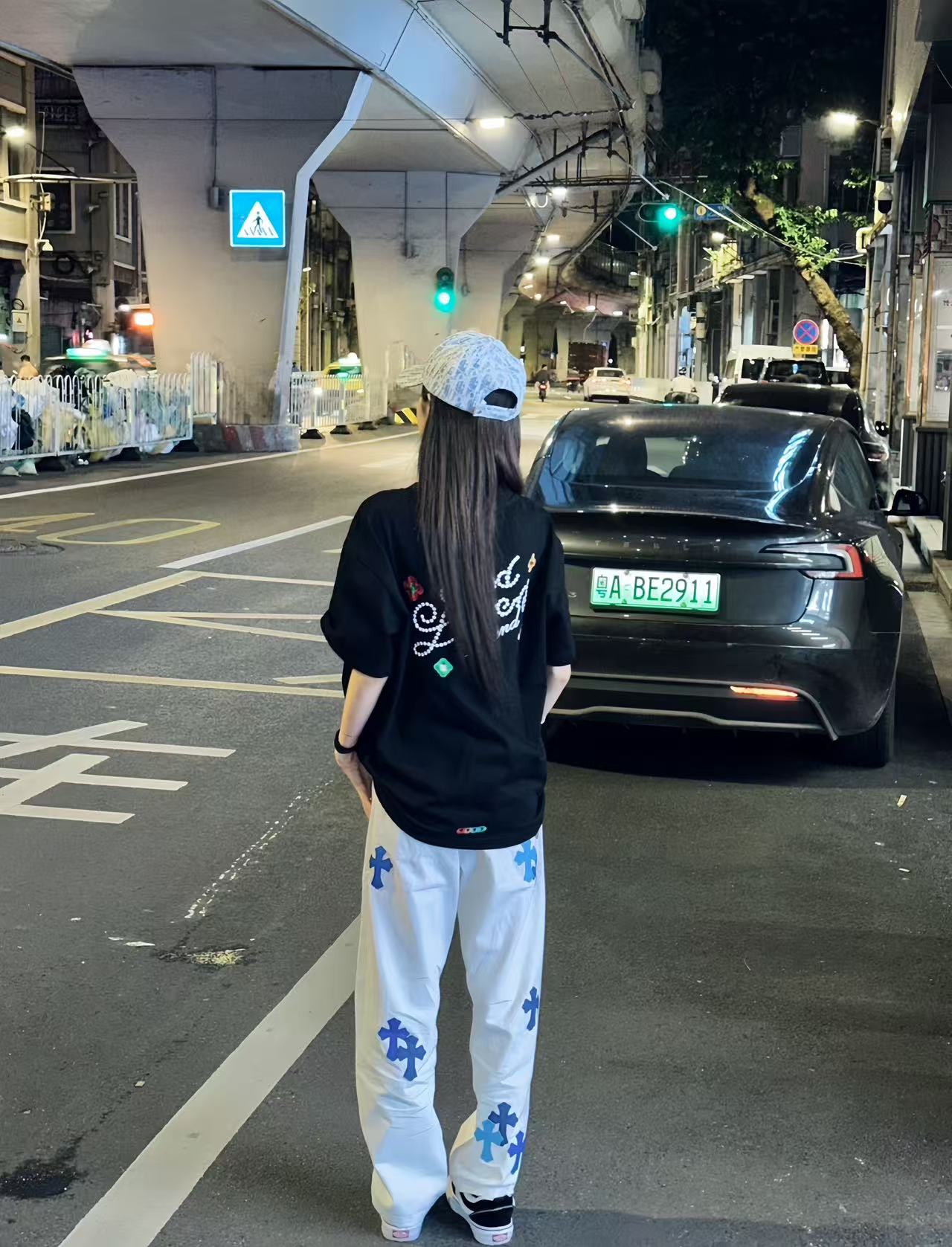 #Chrome Hearts克罗心 迈阿密限定蓝皮标十字牛仔裤 上身效果图#