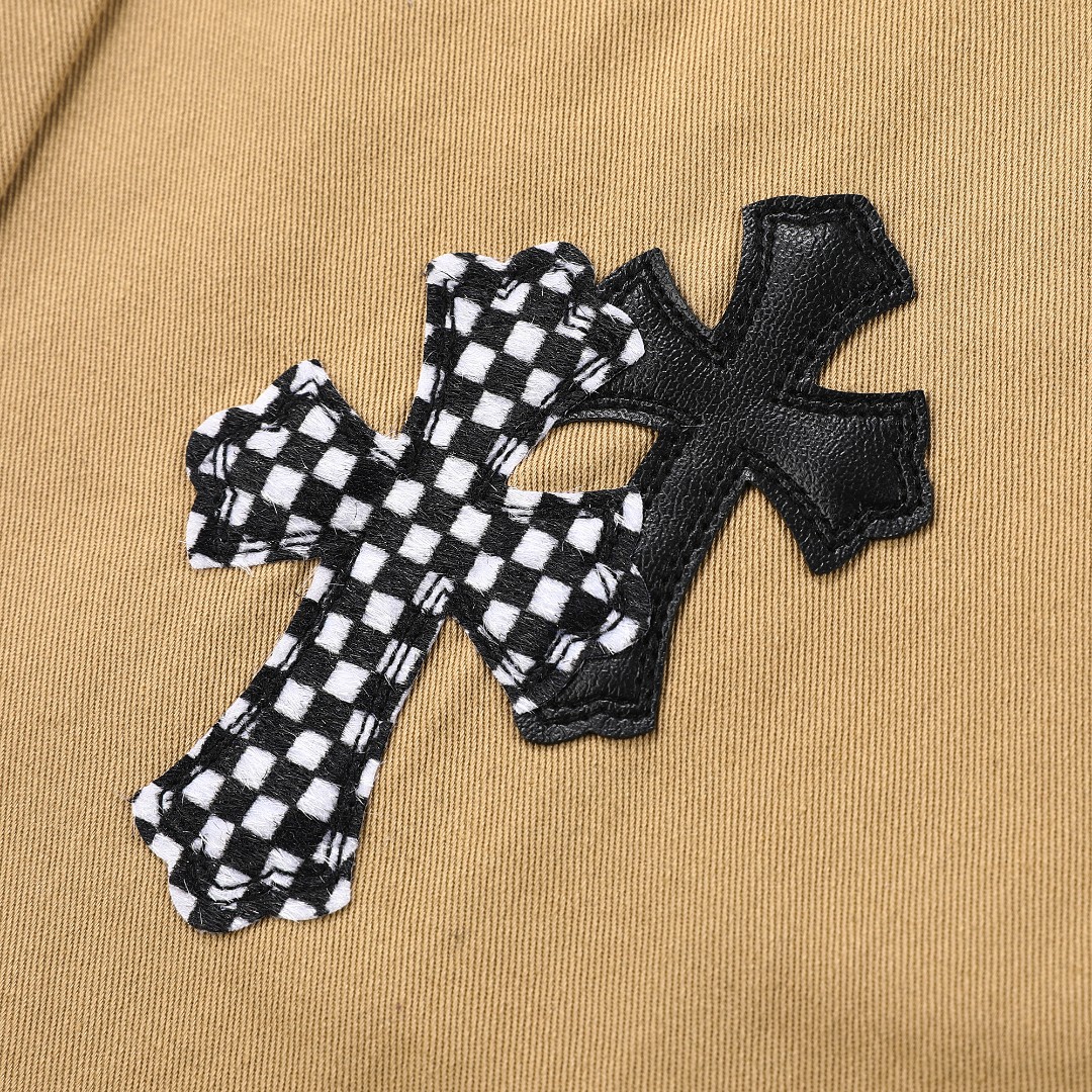 高版本Chrome Hearts克罗心 卡其色皮标十字牛仔裤