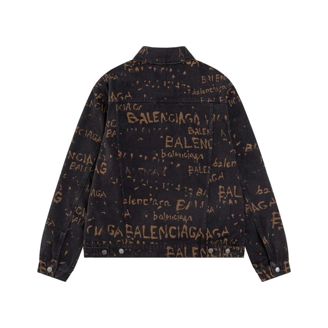 高版本BALENCIAGA/巴黎世家 弹幕满印字母牛仔外套