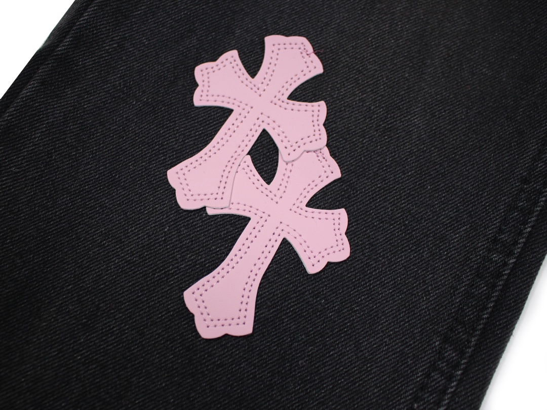 高版本Chrome Hearts克罗心 粉皮标十字水洗牛仔裤
