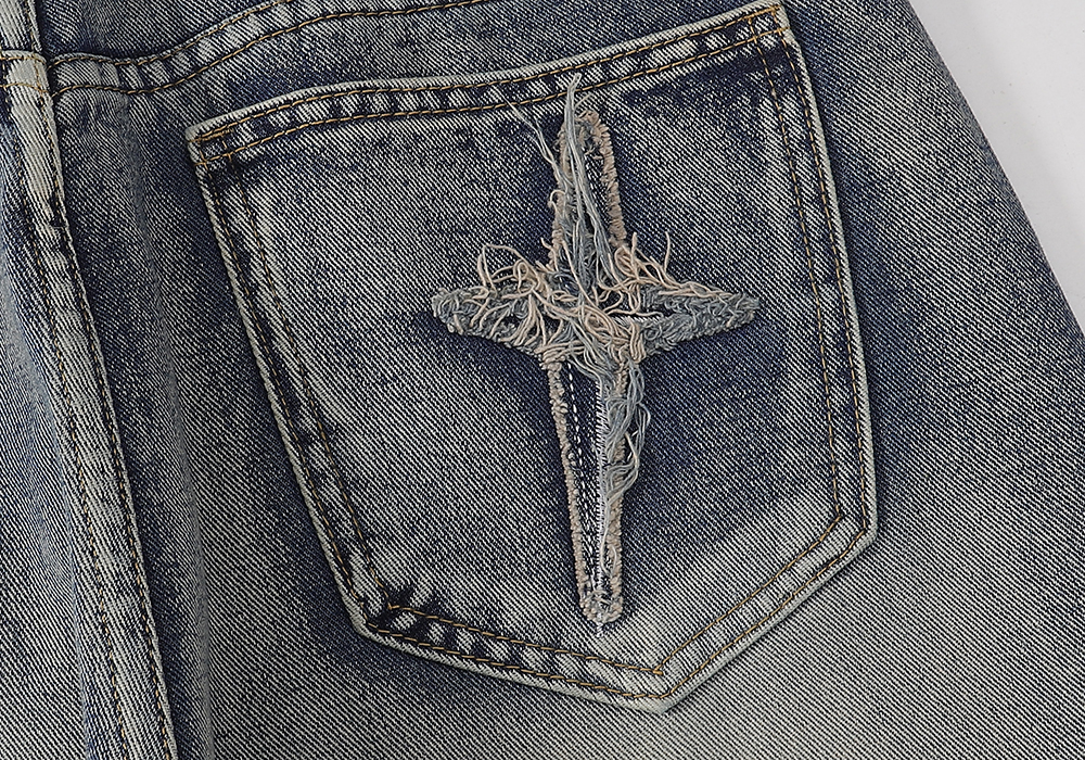 高版本Chrome Hearts 克罗心 磨毛十字水洗牛仔裤