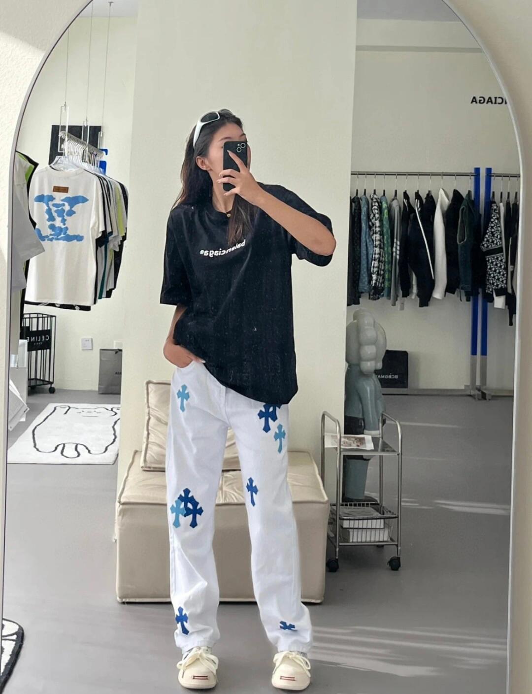 #Chrome Hearts克罗心 迈阿密限定蓝皮标十字牛仔裤 上身效果图#