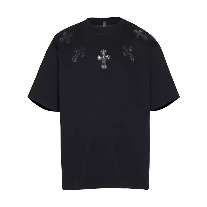 高版本Chrome Hearts克罗心 十字贴皮银饰刺绣短袖 高版本Chrome Hearts克罗心 十字贴皮银饰刺绣短袖