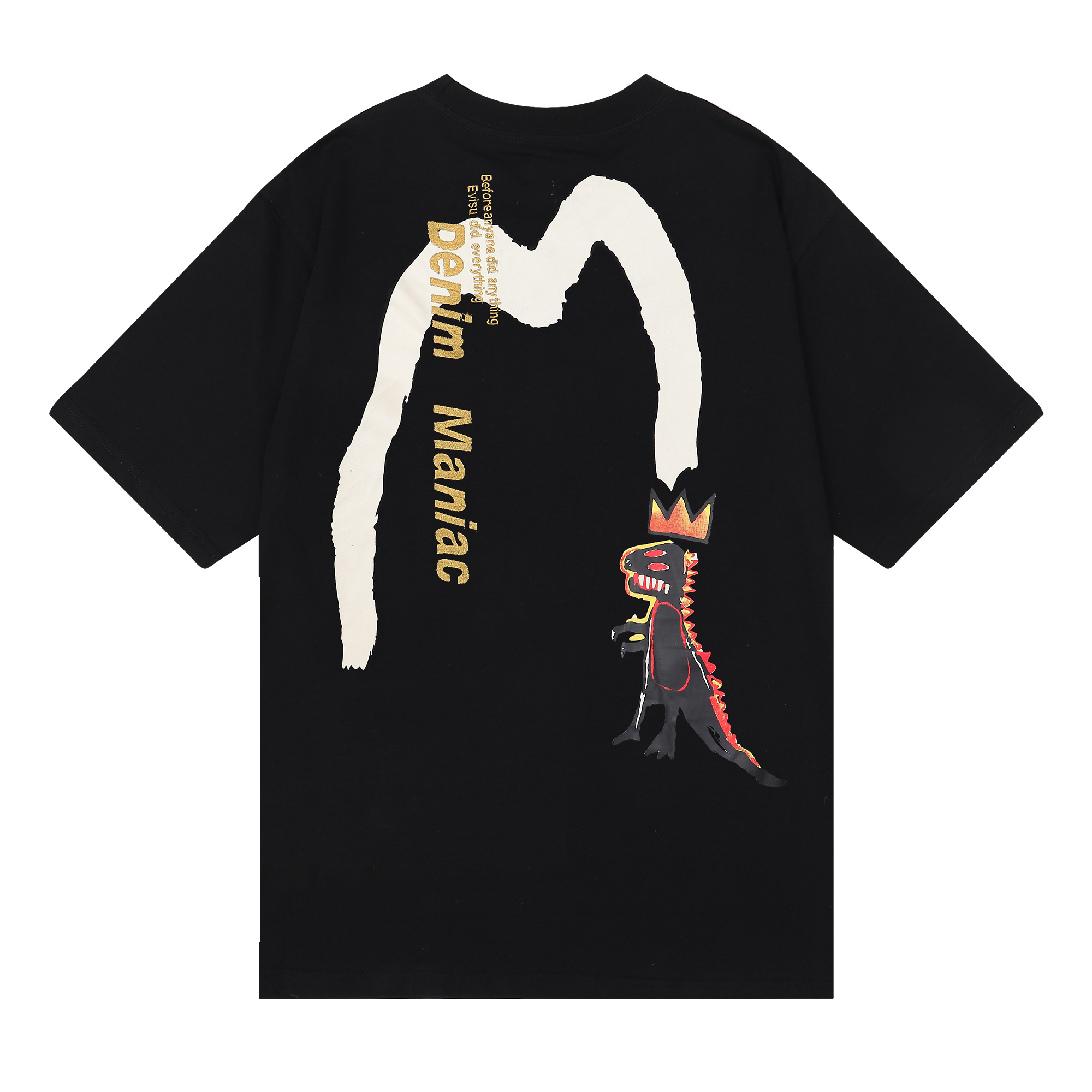 高版本EVISU福神 x Jean Michel Basquiat联名大M印花恐龙短袖T恤-Chinese UA Cheap High Quatity Brand Clothes Bags handbags Sneakers wholesale wholesaler seller from China Factory suppliers Fashion Clothing Shoes best Quality Beautiful Price 高版本EVISU福神 x Jean Michel Basquiat联名大M印花恐龙短袖T恤
