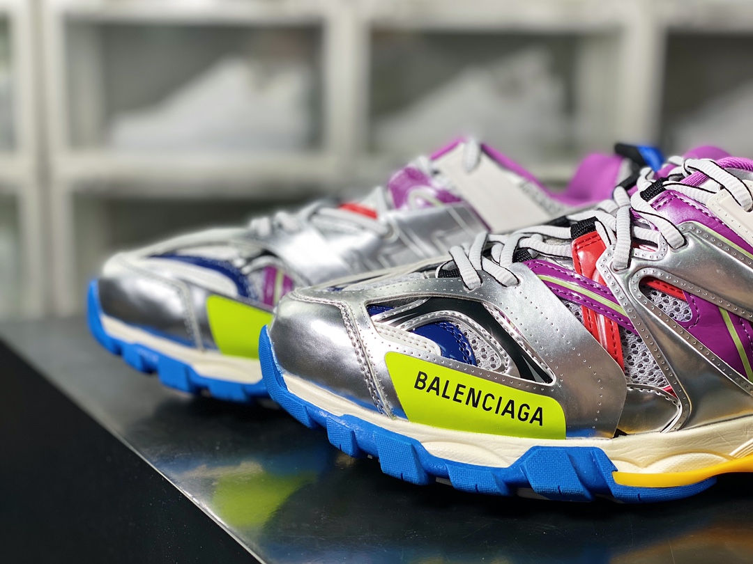 480 巴黎世家BALENCIAGA Track Trainers 3.0代复古慢跑鞋“银白紫粉蓝”542436 W3SR6 2501