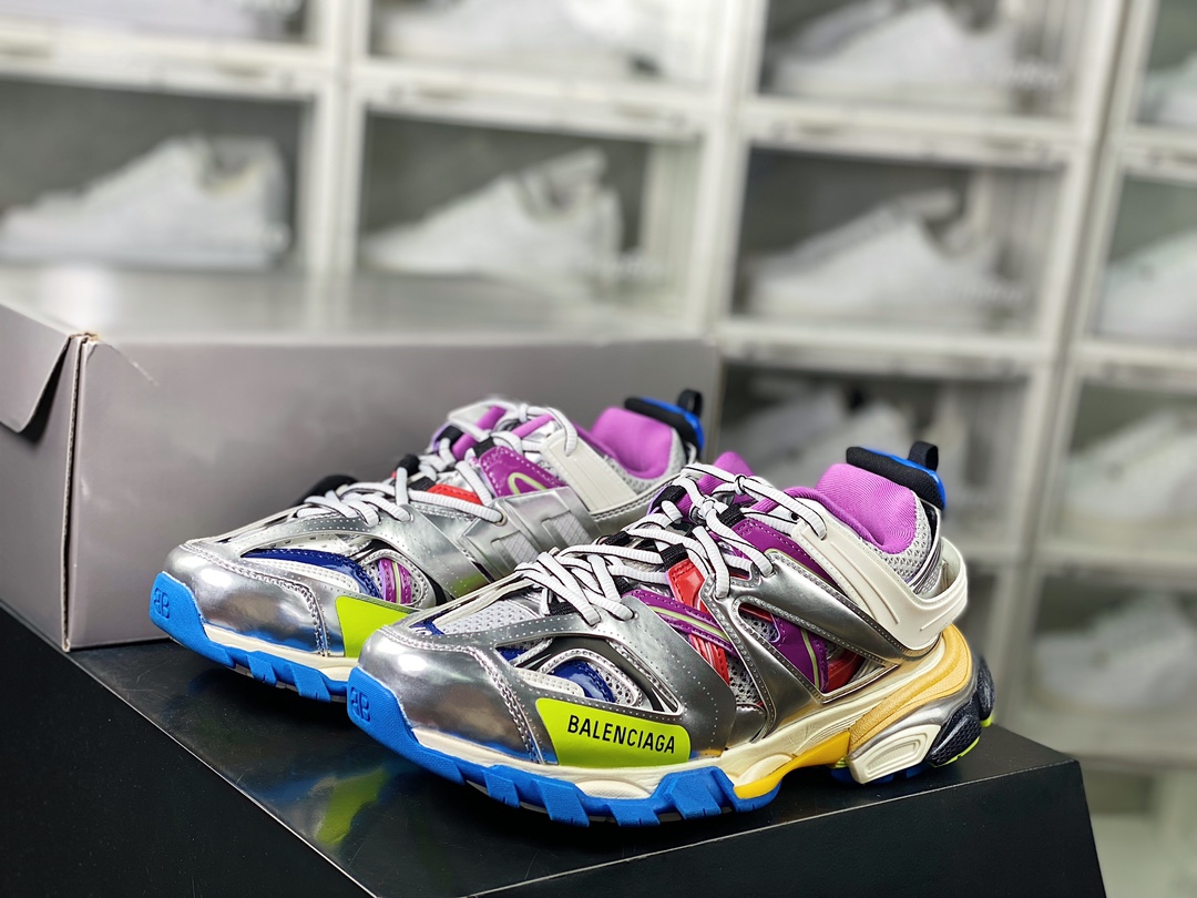 480 巴黎世家BALENCIAGA Track Trainers 3.0代复古慢跑鞋“银白紫粉蓝”542436 W3SR6 2501