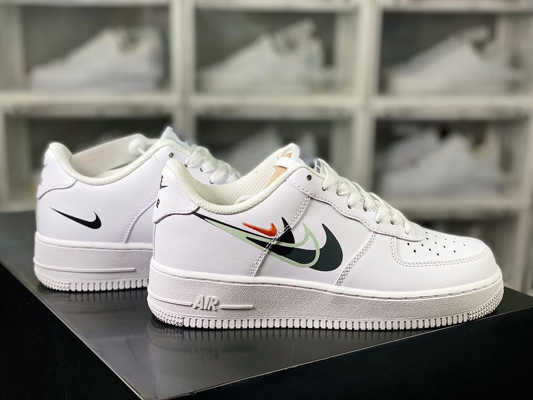 200  Air Force 1'07 Low”Multi Swoosh”空军一号经典板鞋“皮革白黑绿四钩子”FN7807-100