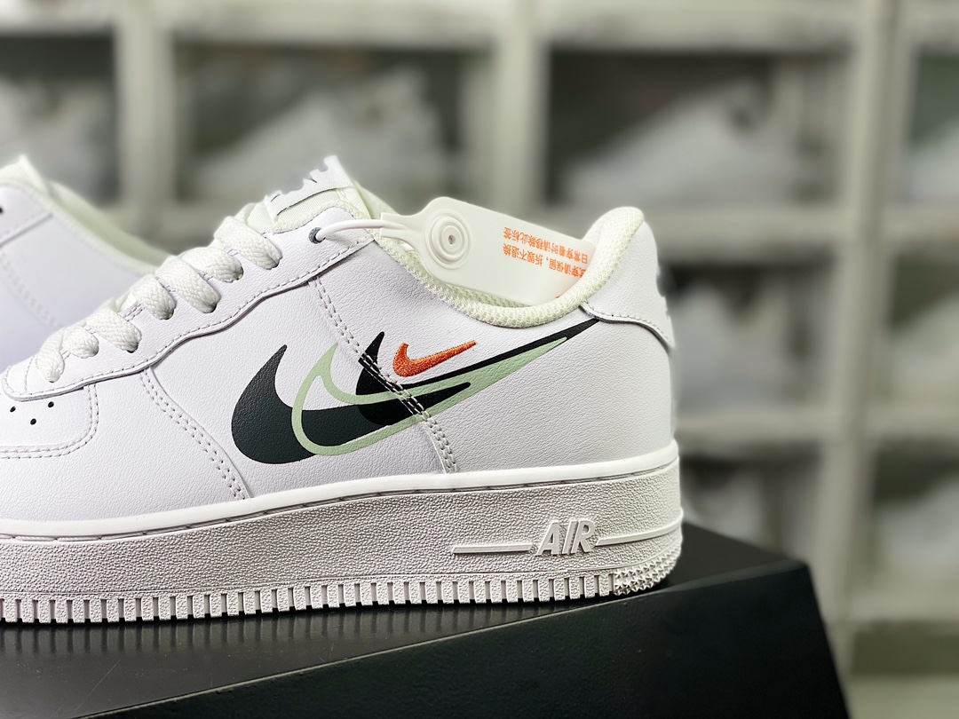 200  Air Force 1'07 Low”Multi Swoosh”空军一号经典板鞋“皮革白黑绿四钩子”FN7807-100