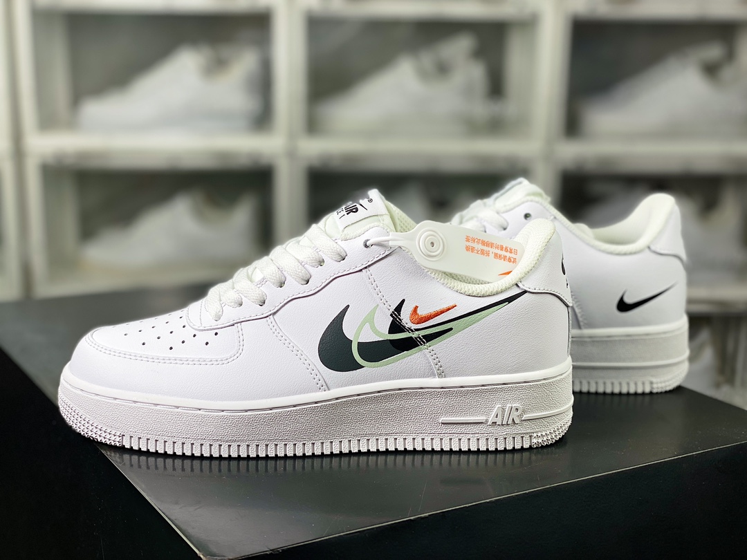 200  Air Force 1'07 Low”Multi Swoosh”空军一号经典板鞋“皮革白黑绿四钩子”FN7807-100