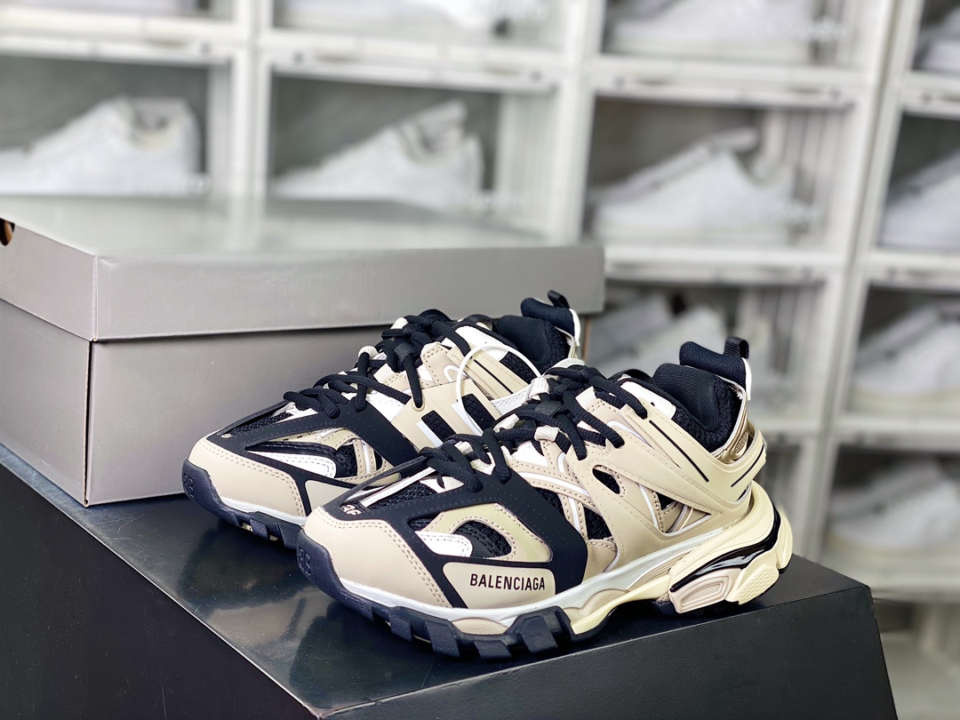 480 巴黎世家BALENCIAGA Track Trainers 3.0代复古野跑姥爹潮流百搭慢跑鞋“沙漠黄米白黑”542436 W3AC4 8071