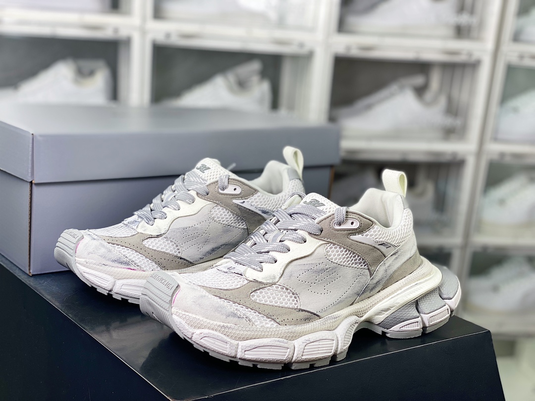 450 巴黎世家BALENCIAGA 3XL Sneakers 3+系列低帮复古阔慢跑鞋“网织白灰做旧”734731 W3XL2 0101