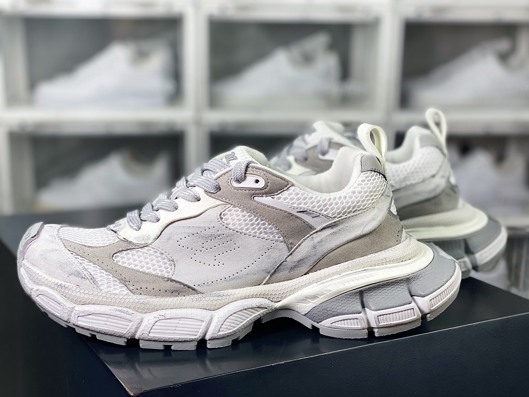 450 巴黎世家BALENCIAGA 3XL Sneakers 3+系列低帮复古阔慢跑鞋“网织白灰做旧”734731 W3XL2 0101