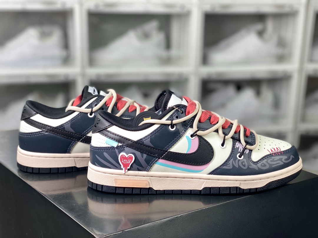 260 SB Dunk Low GS”Black/White”扣篮系列低帮休闲运动滑板板鞋“黑白粉迷幻爱绑绳”DD1391-100