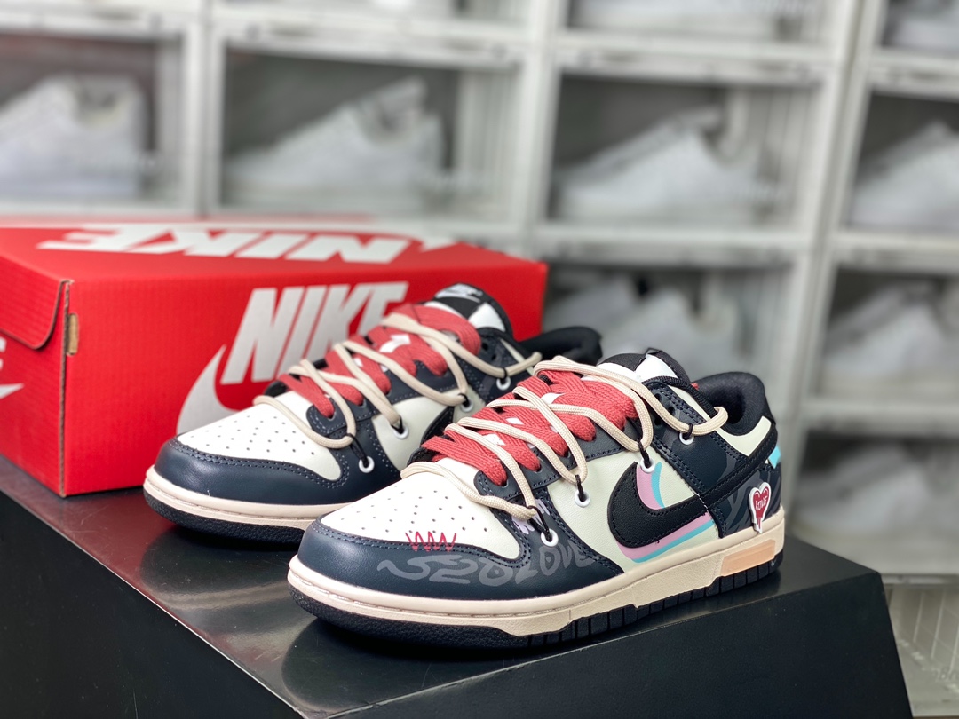 260 SB Dunk Low GS”Black/White”扣篮系列低帮休闲运动滑板板鞋“黑白粉迷幻爱绑绳”DD1391-100