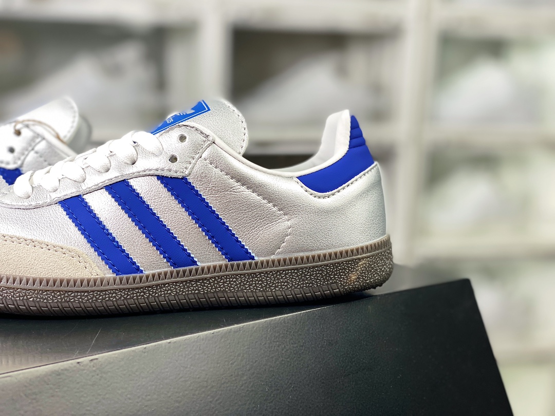 140 Adidas Originals Samba Vegan OG"Silver/Deep Blue"桑巴舞系列板鞋“太空银灰深蓝焦糖底”IG1024