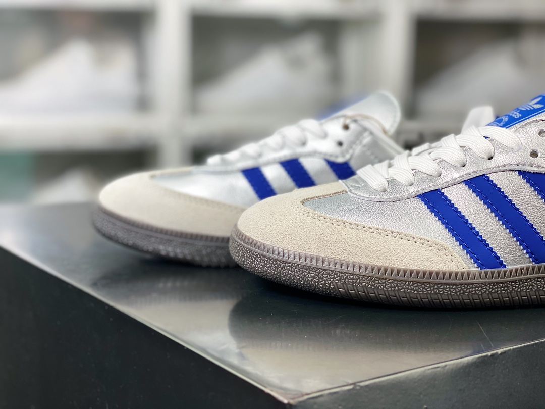 140 Adidas Originals Samba Vegan OG"Silver/Deep Blue"桑巴舞系列板鞋“太空银灰深蓝焦糖底”IG1024