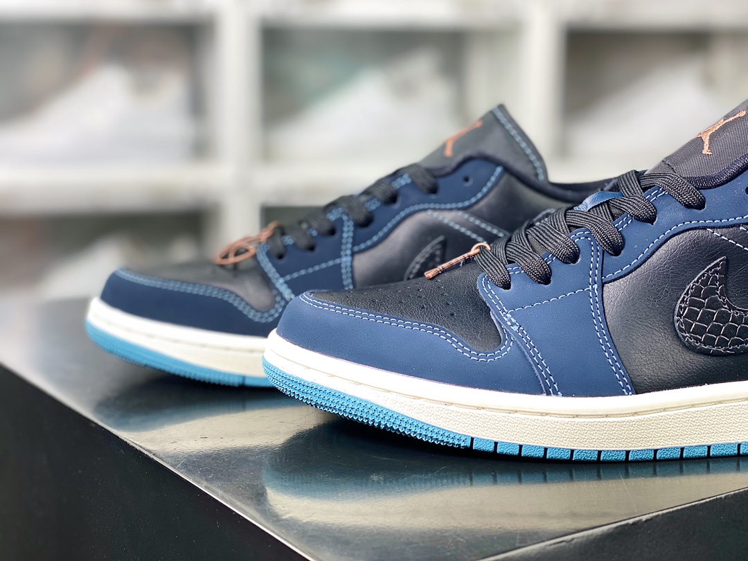 220 Air Jordan 1 Low"Black Blue Aqua"AJ1乔丹一代低帮篮球鞋“藏蓝黑蛇纹钩子”FJ5478-010